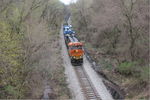 Today's nicely powered coal train is climbing Davenport Hill and is about to go under Locust St. overpass, April 13, 2015.