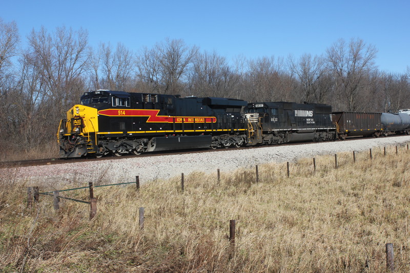 NS SD60 is trailing unit on the WB at N. Star, Nov. 13, 2015.