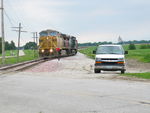 UP mty coal train departs Earlham siding westward, June 14, 2011.