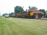 Combined West train and KCS detour at Wilton, July 16, 2011.
