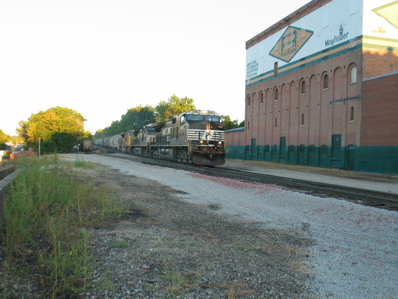 Still a little dark, the NS grain train is coming down the hill at Mo. Div. Jct., Aug. 17, 2012.