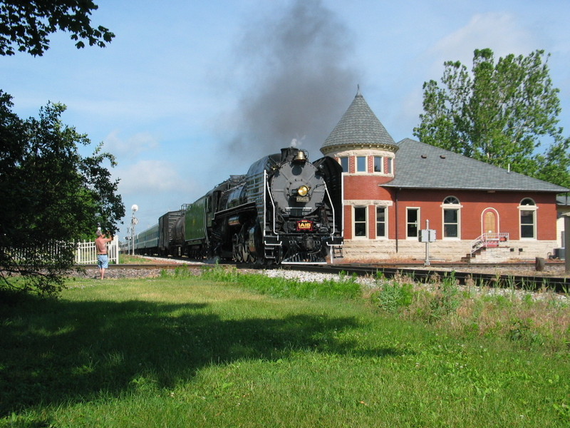 Deadhead steam train passes the depot at Grinnell, June 16, 2012.