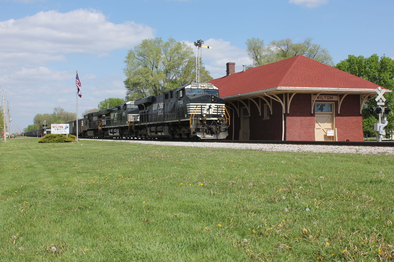 NS coal train is passing the Wilton depot, May 17, 2014.
