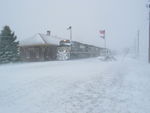 The latest NS grain train is pulling EB  through Wilton during the season's first snowfall, Dec. 20, 2012.