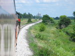 Curving into Malcom.  The steam engine sounded great going west, but this GP38 didn't sound too bad either dragging our heavy train eastward.