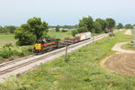 Cleared up on the siding at N. Star, the crew is heading west to work JM.