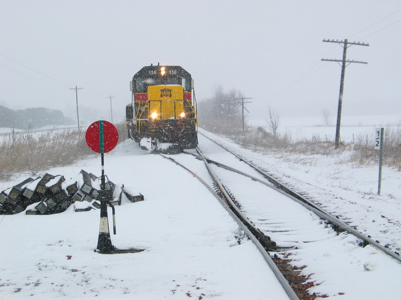 Tie train is clearing up at the west end of Twin States.