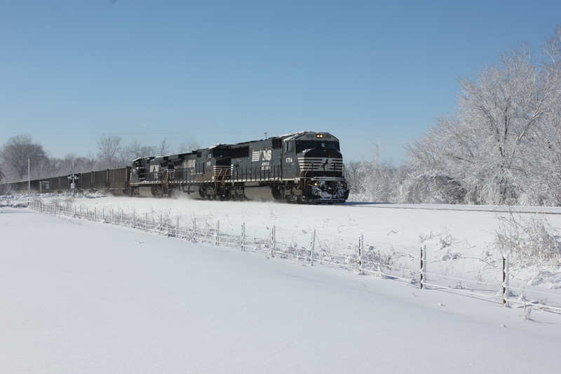 EB coal mtys behind NS power at mp 210.  Feb. 2, 2015.