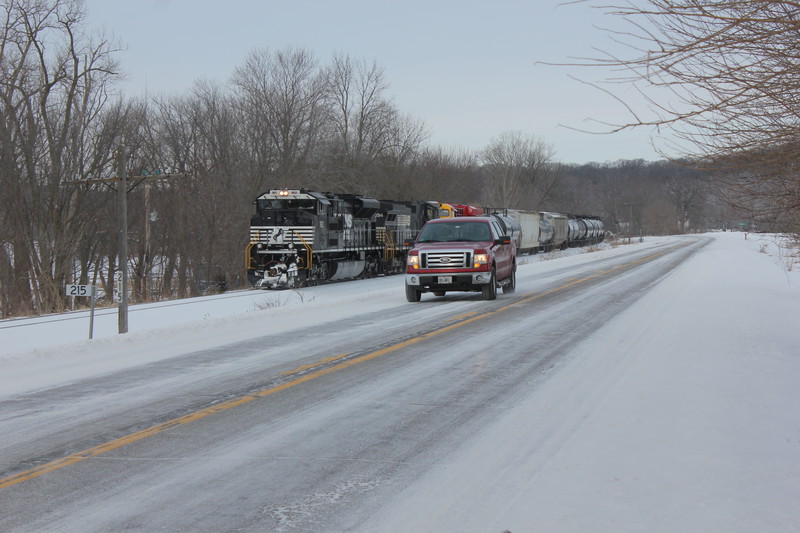 Bill is hot on the chase at mp 215 east of Muscatine.