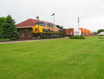 EB passes the depot in Wilton, heading for RI.