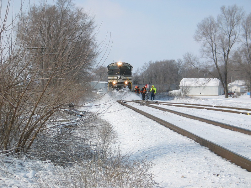 With the NS train needing to clear up at N. Star, the section gang came out to help with the switches.