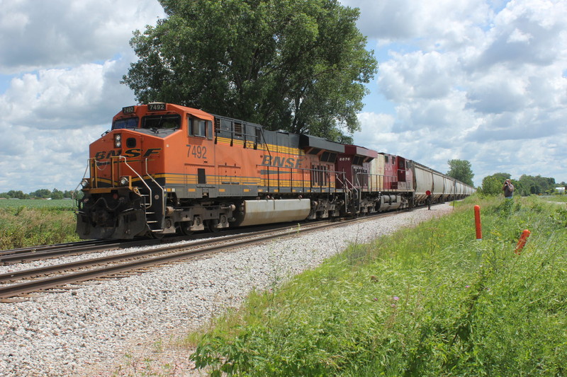 WB with foreign power heads in at the east end of N. Star siding.