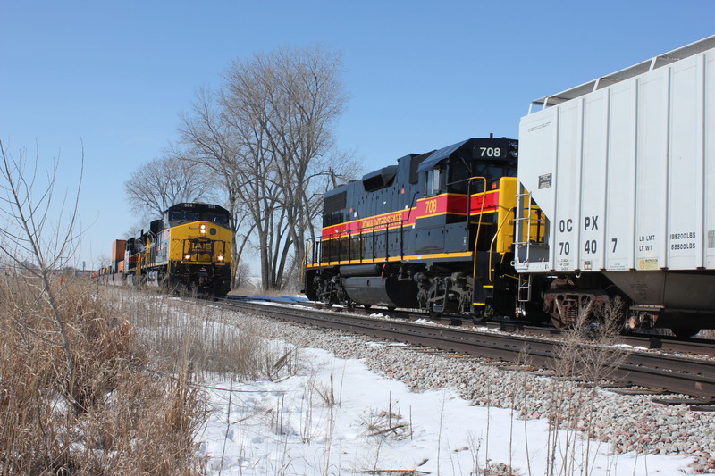 EB passes a dead Wilton Local tied down in the Wilton Pocket, March 4, 2014.