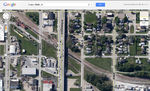 Google Maps view of the IAIS line between the former RI depot (upper left) and Ready Mixed Concrete (lower right).