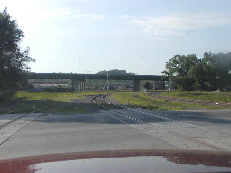 Prototype view of the South Expressway overpass looking east from S. 8th St.  The former RI depot is seen in the distance under the overpass to the right.