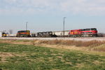 EB turn and extra grain train with NS power are staged at South Amana, Nov. 10, 2015.