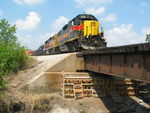 After switching Norfolk the crew pulled mtys from Twin States, shown here at the little bridge just west of mp203.  A contractor has been pouring new cement to strengthen the deteriorating abutments here.