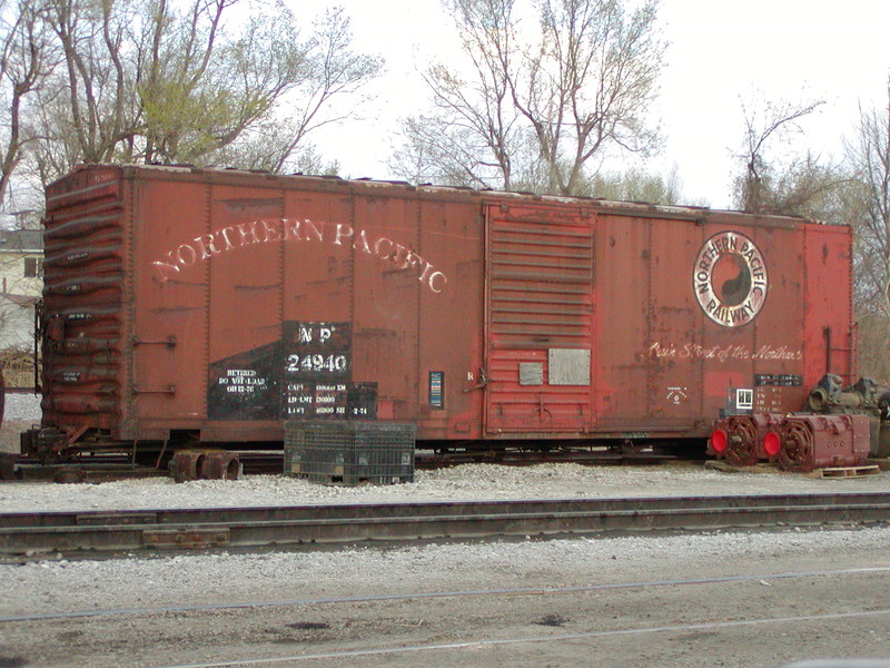 Prototype view of NP 24940 looking north.  This car is used as a storage shed for the Bluffs enginehouse.