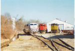 Amtrak AMD103 #84 at the Council Bluffs, IA, engine house on 22-Apr-1998.  The unit will be turned and head back to Chicago with its test train.