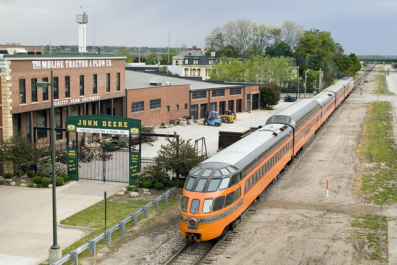 The Amtrak special eastbound in downtown Moline, IL on 13-May-2007.