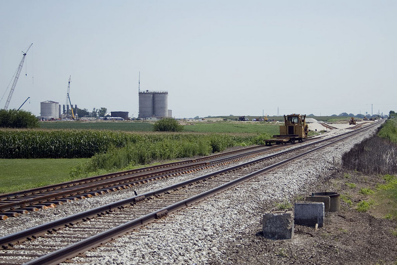 Looking east at the ethanol plant, siding, and yard throat.   August 10, 2007.