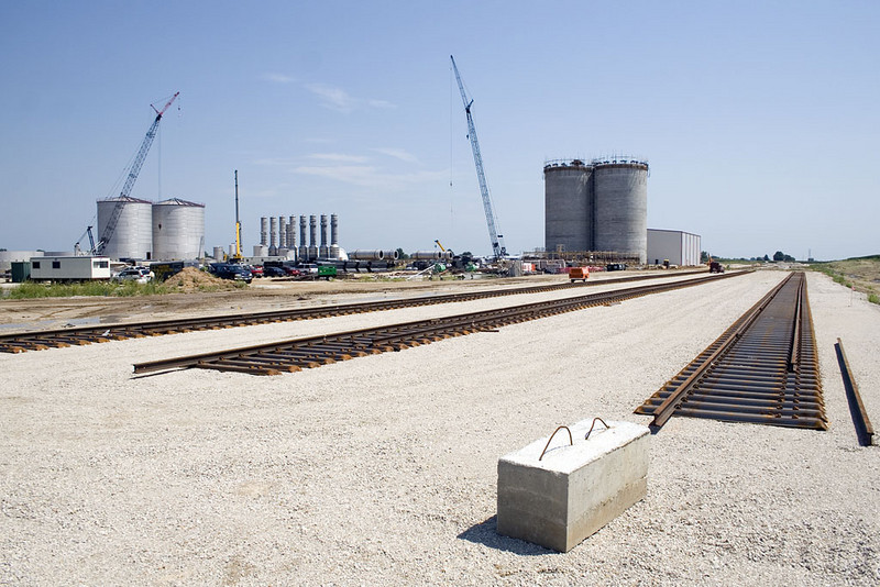 Looking east at plant trackage and plant construction from 2900E, a public road splitting the middle of the yard in half.   August 10, 2007.