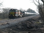 Wilton local at the 210 crossing, moving ethanol empties from West Liberty to Twin States.  April 19, 2007.