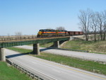 Rover on the I-80 bridge east of Dexter.  The train was slowing to dump rock at Dexter so I greedily thought I could get two shots here; not so, so this one was a little too early, but it's still a keeper.