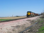 Shoving ethanol tanks in at the west end of Menlo siding.