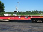 One of the heavy duty KRL flatcars.  Look closely; I thought the stud arrangement to mount the generators is interesting.  Aug. 28, 2007.