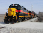 BICB passes south of Bentley, just east of Peter.  IAIS' colorful paint scheme is a nice contrast to the barren Winter landscape of western Iowa.