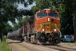 BNSF 5107 rolls down 5th Street in Davenport, IA on July 29, 2011.