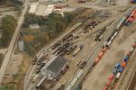 Brad Williams' November 2009 aerial view of Bluffs yard (used with permission) gives a nice overview of what I'm trying to model...minus the GEs and all the November mud.