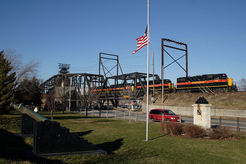 Government Bridge; Rock Island, IL.  The flag is at half-staff honoring former President Gerald Ford, who's funeral was this day.