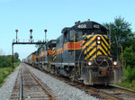 IAIS 402 leads CBBI under an ex RI signal bridge at Houbolt Rd. 07/13/04