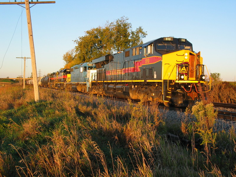 Eastbound RI turn is stopped at the N. Star crossover to re-line the switch and copy a new warrant, Oct. 16, 2008.