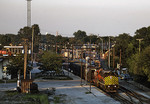 Iowa Interstate BICB is barely beating the sunset as the former Rock Island suburban station and yard facilities at Blue Island in September of 2001.  Photo by Bob Jordan