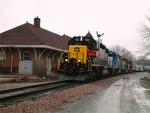 #151 leads a Cedar Rapids bound train at Iowa City in March 2006.  Photo by Tim Wakeman.