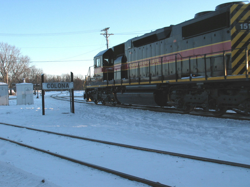 IAIS 151 heads east on BNSF's Barstow Sub rather than its own track in the foreground at Colona, IL.  01/02/2008.  Andy Brown #2.