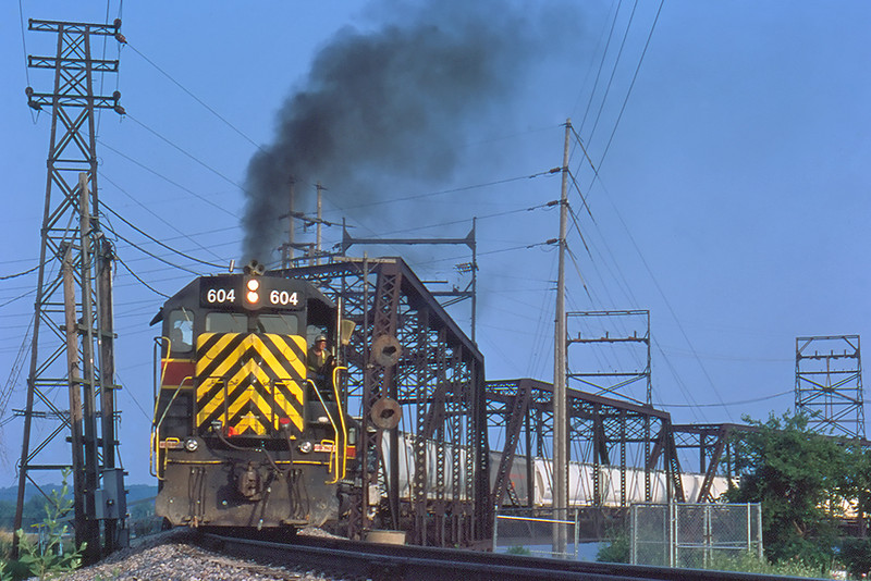 IAIS 604 heads east into Rock Island on the Crescent Bridge on 06/30/2002.