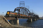 IAIS 710 leads BICB over the Crescent Bridge into Davenport, IA on 02/14/2006.  Tom McNair #2.