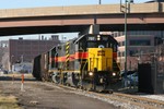 Here's the empty in downtown Moline, passing under the bridge to Arsenal Island.