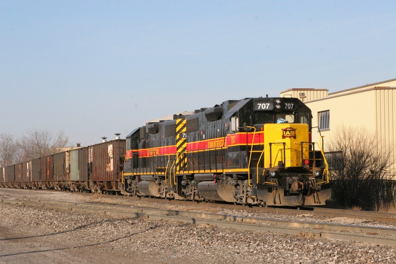 707 and 701 sit in Rock Island with a returning empty coal train.  The crew's on board, so what are we waiting for?