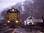 IAIS 626 East with RIBID-23 passing the new switch just after the derailment on 23-Nov-2003.  Note:  This train used the ex-ATSF from Galesburg to Joliet!