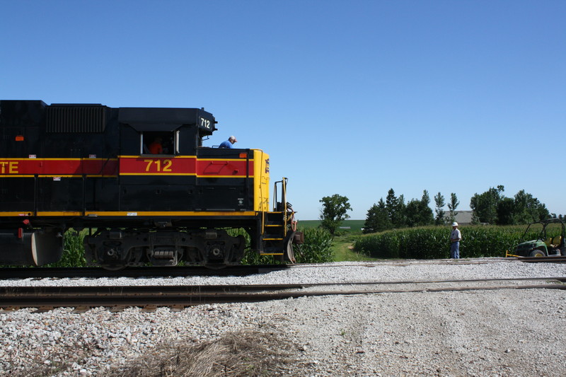 Plant supervisor at the ethanol plant talks with the conductor about what work will be done. 7-15-10