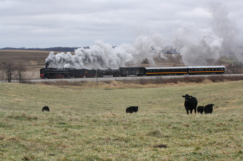 EB Steam Special At MP 407 right near my Uncle Steve's old farm between Casey and Menlo, IA along old US 6. 11-13-10