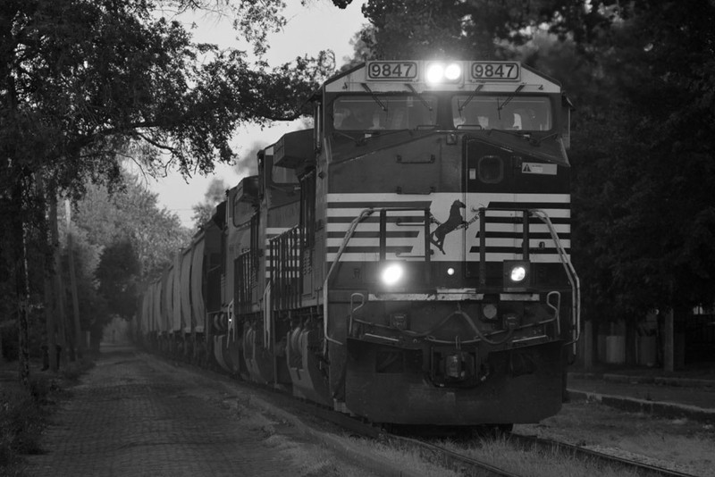 The sun wasn't high enough to shine down 5th Street, so here it is in black & white. Davenport, IA.