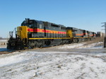 Westbound road freight at the 206 farmer's crossing east of Wilton.