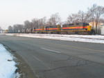East train parked at Mc Donough St. in Joliet, waiting to get onto Metra.  Dec. 19, 2007.