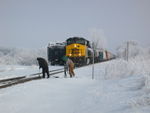 Through freight conductors clean out the east switch at N. Star so the WB can head in, Dec. 27, 2010.